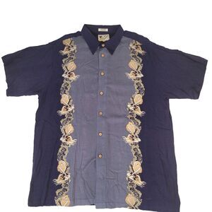 Vintage Ron Chereskin Hawaiian Shirt Mens XL Blue Hula Girl Rayon Camp Aloha